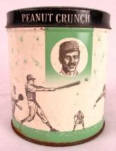 Antique Peanut Crunch Candy Tin w/ Baseball Graphics