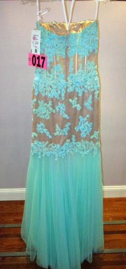 Sherri Hill 11110, Sz 0, Prom, Blue/Green lace hi-lo, retail $450