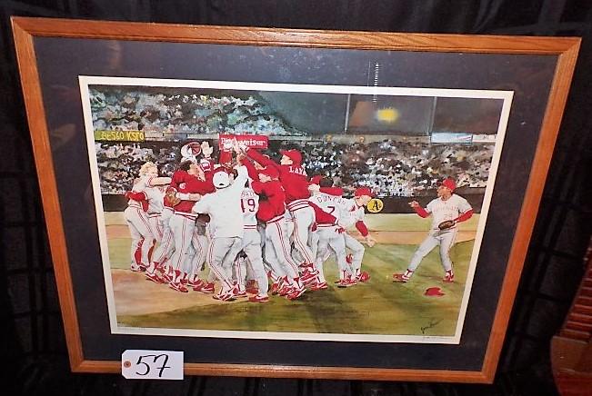 Reds Watercolor, framed and matted. 33.5"x26.5" w/ frame. 1990 World Series