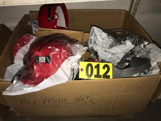 Box of red mine hats