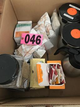 Lg. box of iced tea mix, creamer pitchers, & other containers