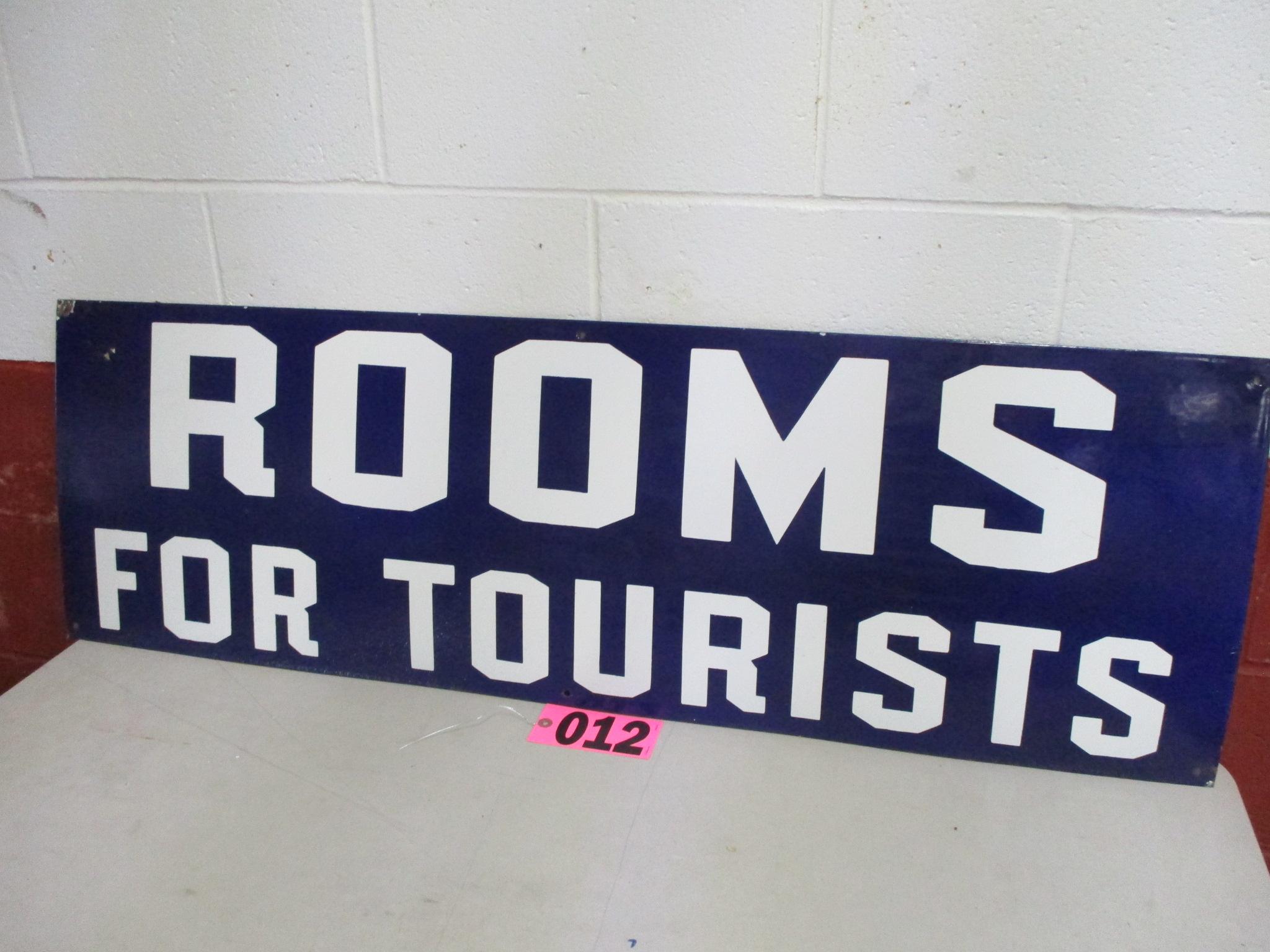 Rooms For Tourist cobalt porcelain sign, 47in x 15in