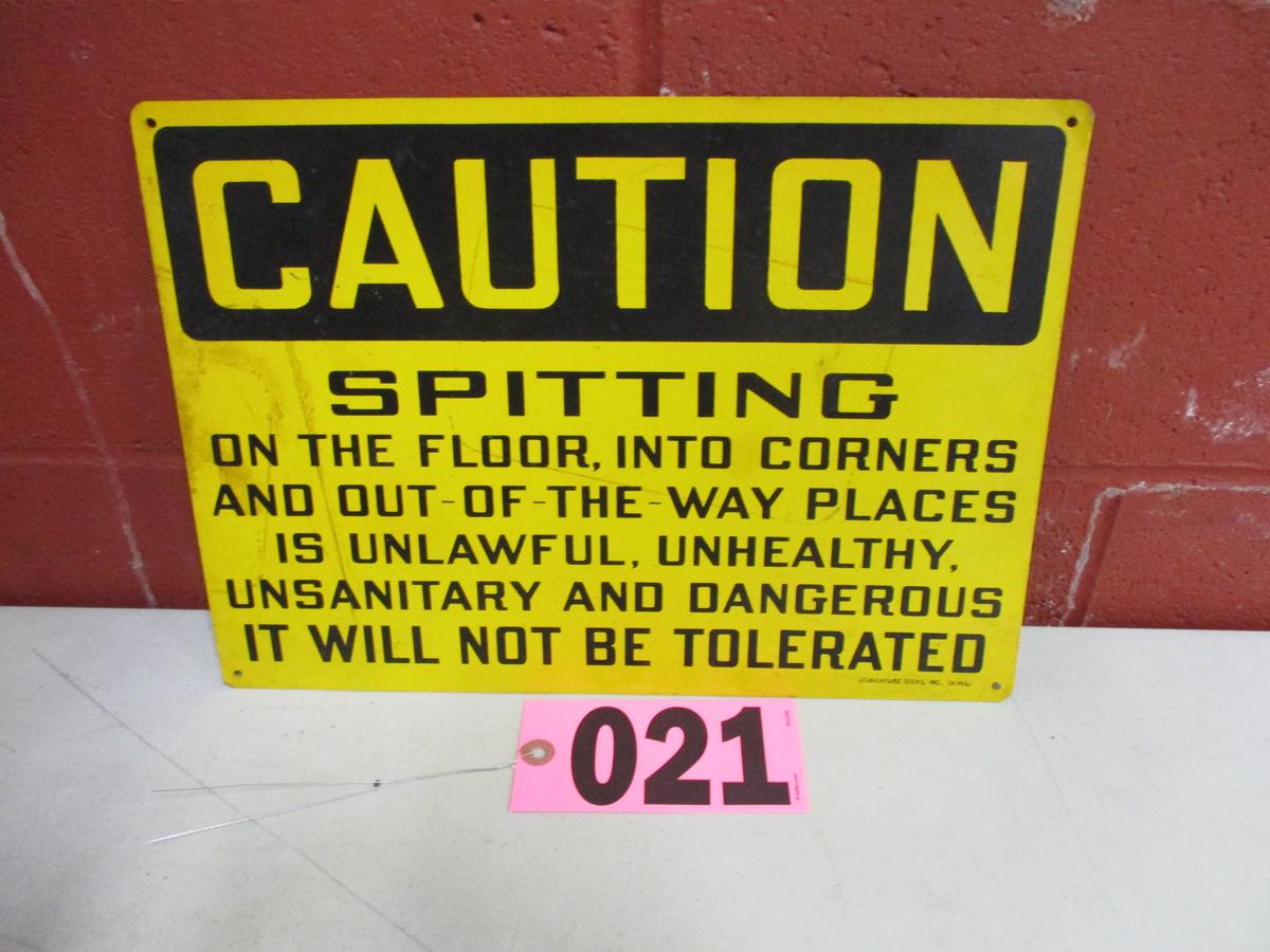 "Caution Spitting on Floor" metal sign,  14in x 14in