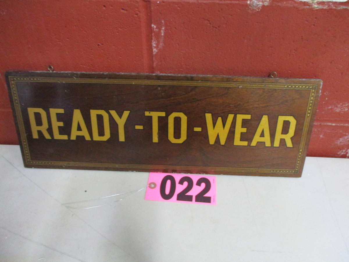 Wood "Ready to Wear" double sided sign, 20in x 7 in