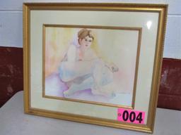 Female Nude, 22in x 25.5in, framed, matted, under glass, artist signed Isab