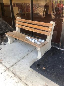 Cement and wood plank outdoor bench