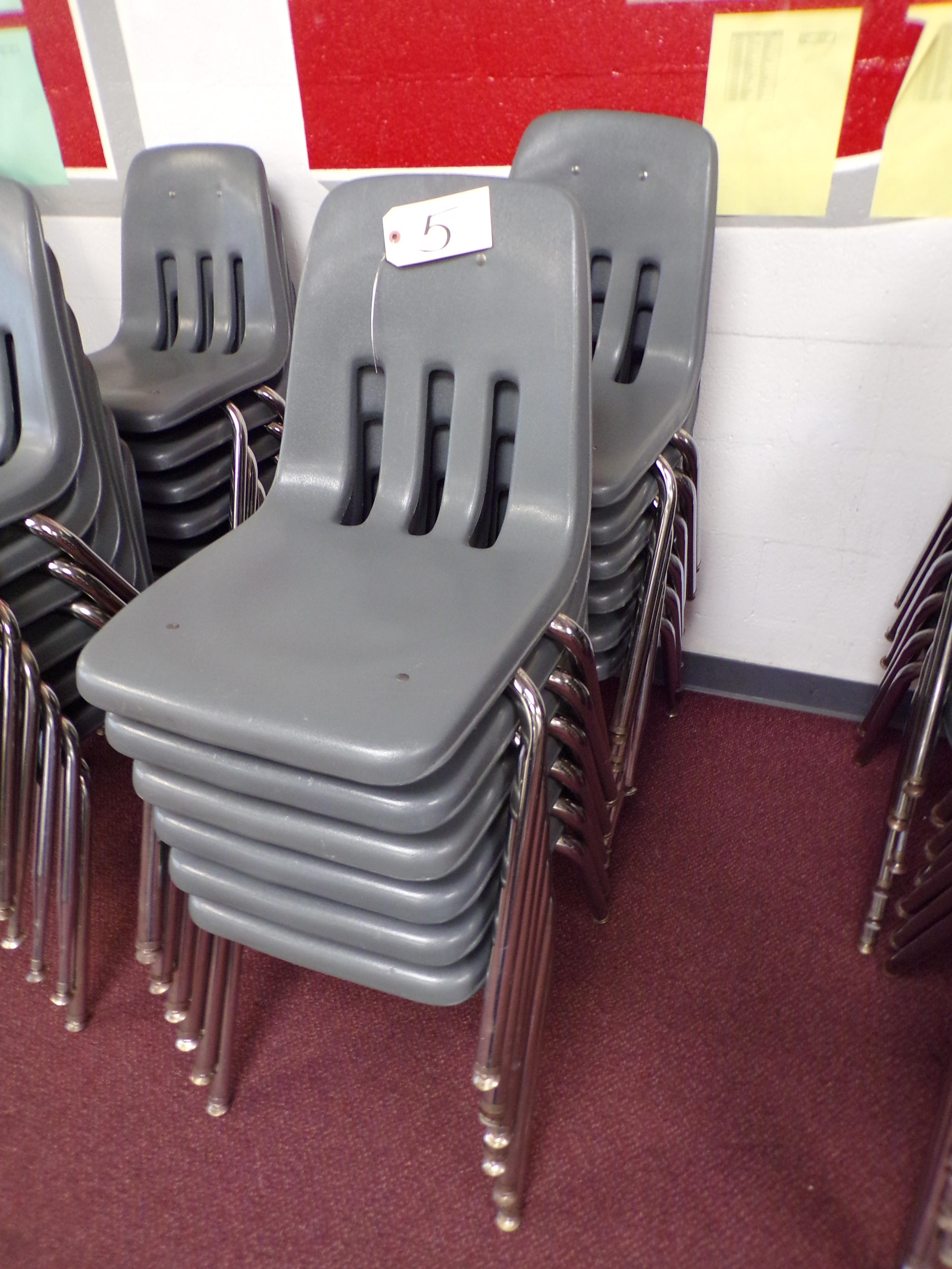 (12) Gray plastic school desk chairs