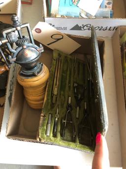 Old tool set & hand grinder