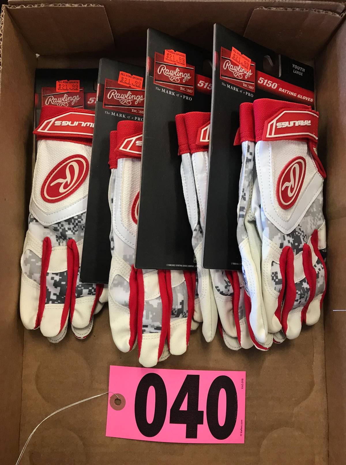 (4) Youth large batting gloves, red/white