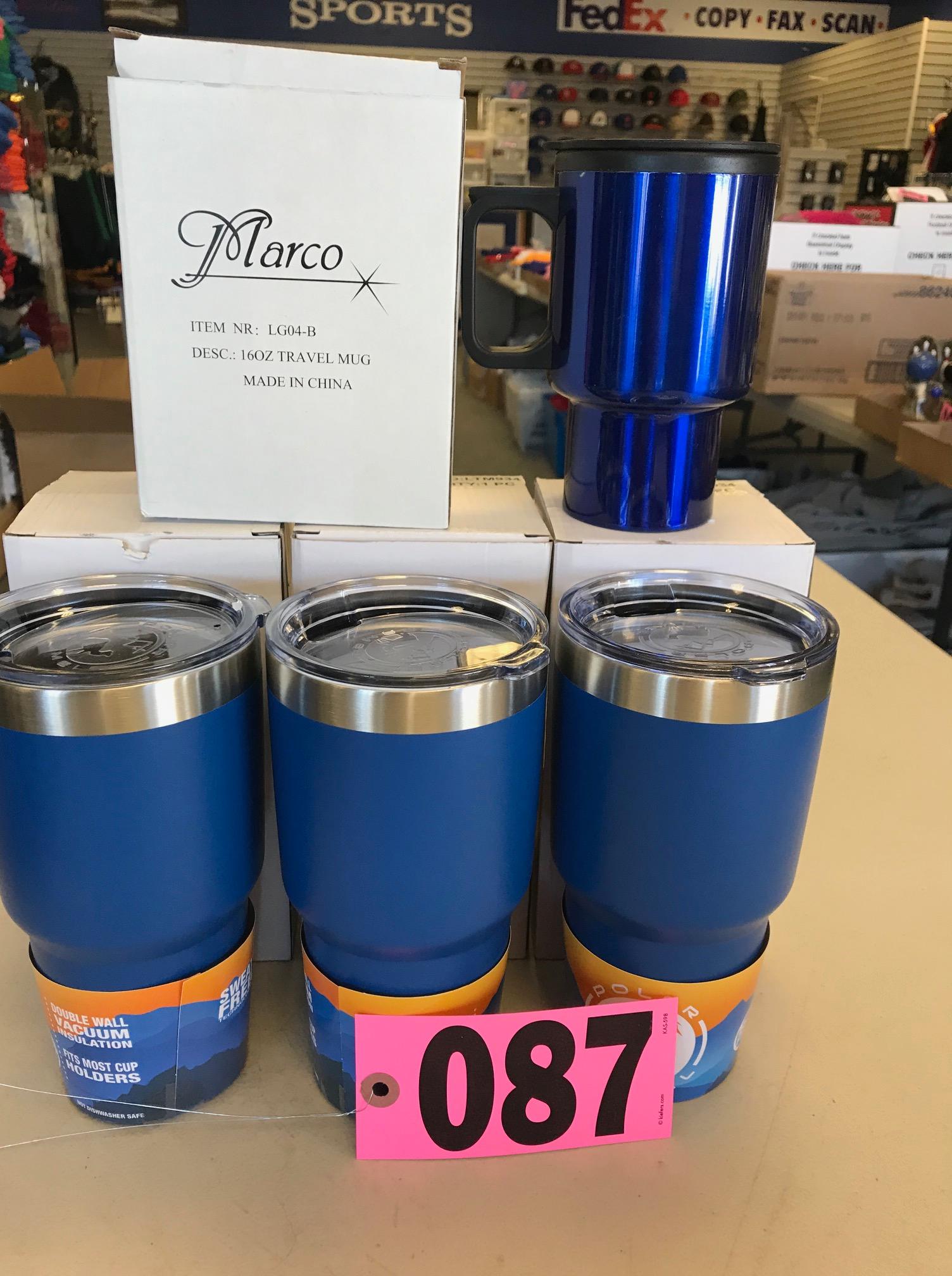 (4) Assrtd. travel mugs, NIB