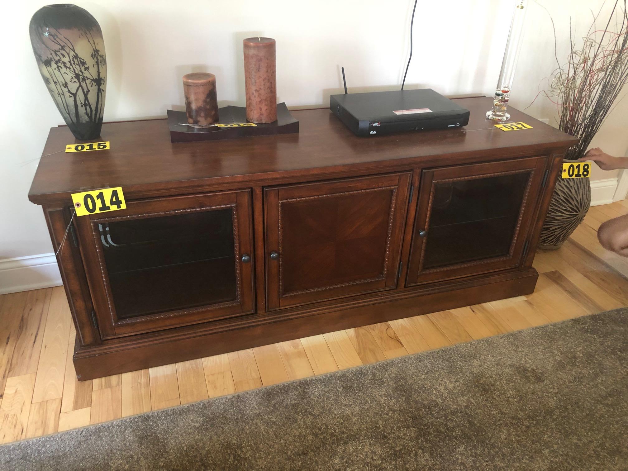 Cherry finished entertainment center w/ glass front doors  - NO SHIPPING NO