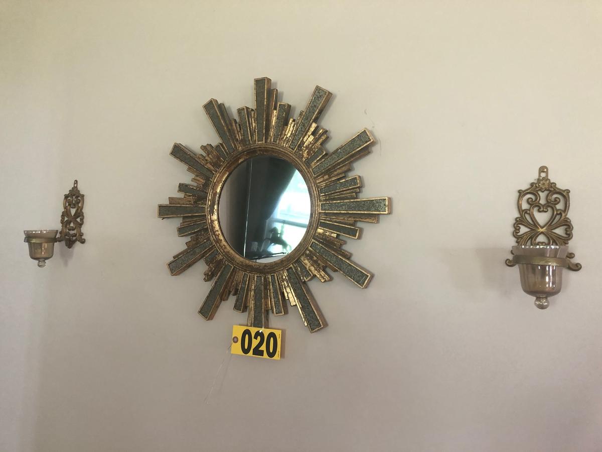 (2) Bronze wall sconces & starburst mirror - NO SHIPPING NO SHIPPING