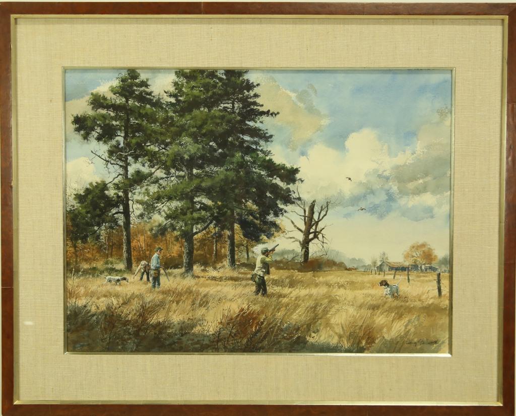 HARRY STALLWORTH HUNTING SCENE ORIGINAL WATERCOLOR