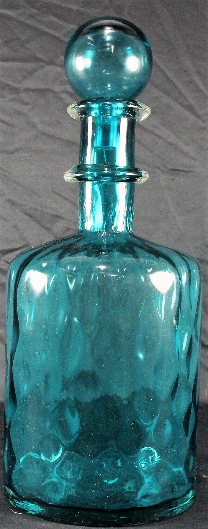 SET OF THREE BLUE ART GLASS DECANTERS