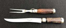 VINTAGE GERMAN CARVING SET WITH STAG HANDLES