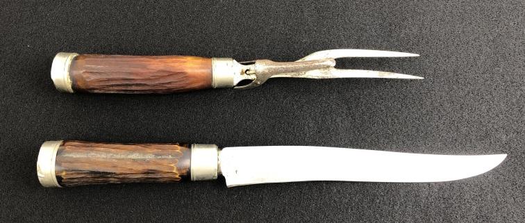 VINTAGE GERMAN CARVING SET WITH STAG HANDLES