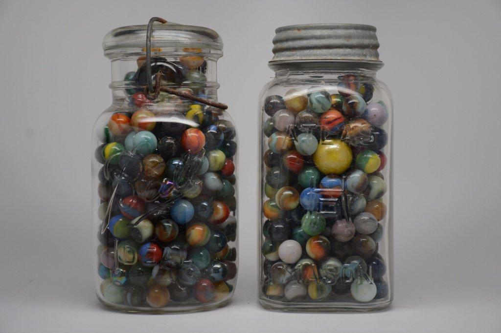 (2) Quart Fruit Jars w/Marbles