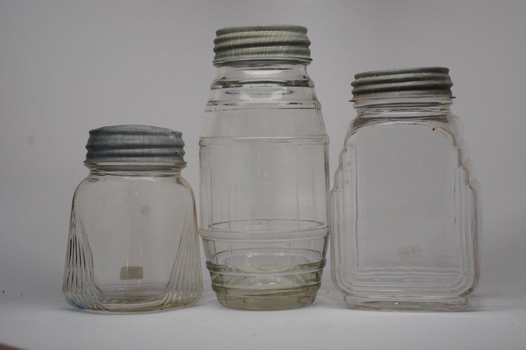 (3) Clear Art Deco Design Jars w/ Zinc Lids