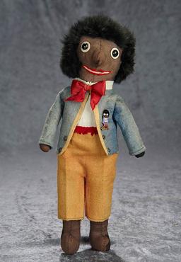15" American brown cloth character doll in the manner of Golliwog. $300/500