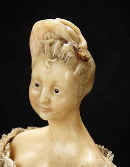 Rare Early Wax Lady Doll with Superb Wax Coiffure 900/1300