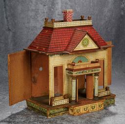 20"h.  Wooden Dollhouse with elaborate lithographed architectural details. $600/900