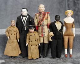 4 1/2"-7" Six German dollhouse dolls including rare examples, sold as is. $300/400