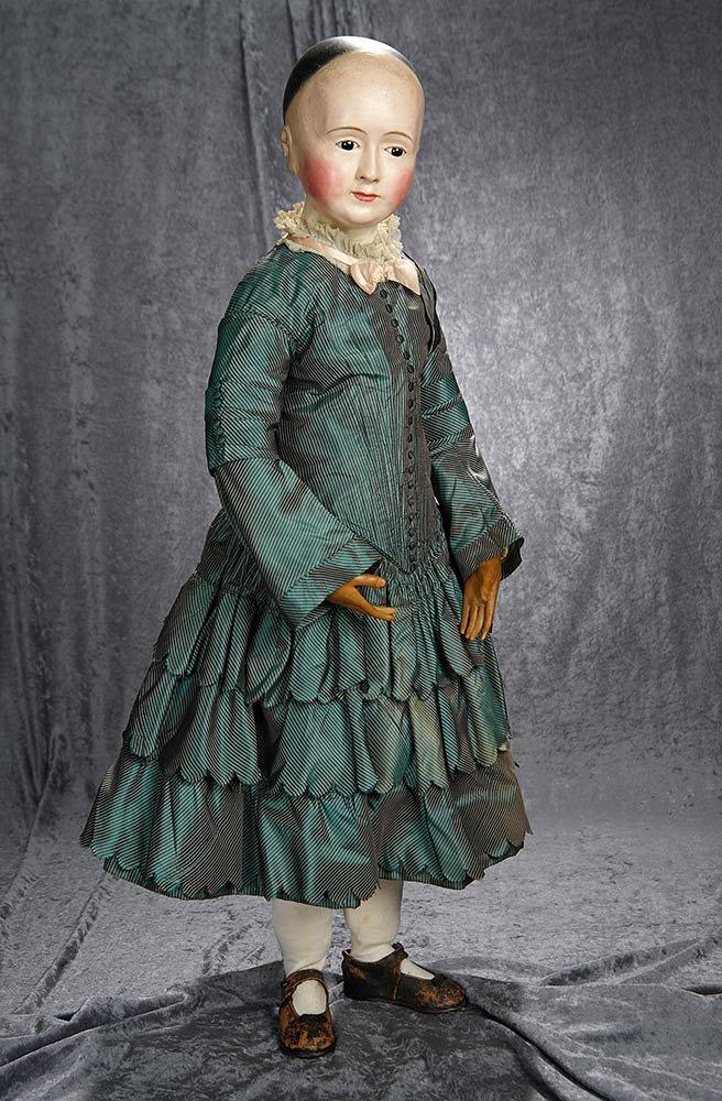 37" Rare Early 19th Century Wooden Mannequin, Swivel Waist and Paper Mache Head. $1200/1800