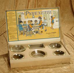16" x 10" Boxed toy dishes "The Pyrexette", original box with wonderful illustration. $100/200