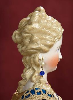 Extremely Rare German Bisque Lady with Elaborate Coiffure and Sculpted Jewelry 1200/1700