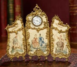 Viennese Bronze and Enamel Miniature Folding Screen with Clock Face 700/1100