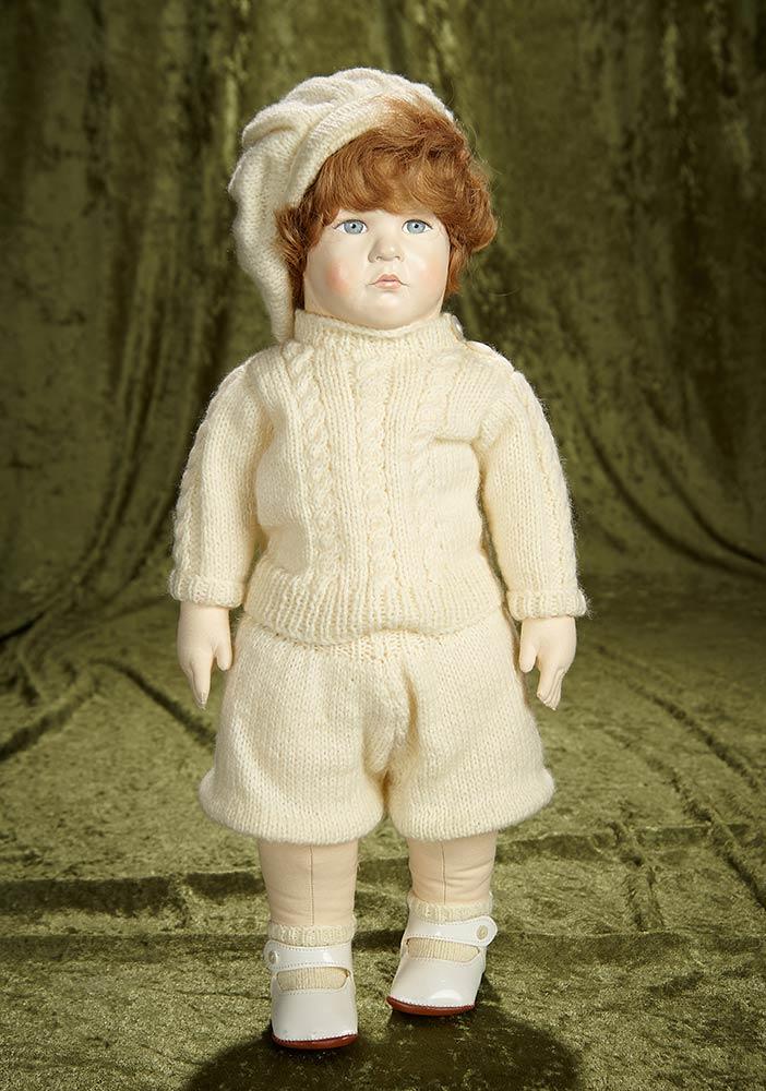 18" All-cloth doll, boy in white knitted suit, by Christine Adams. $600/800