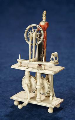 Very Rare Carved Bone Mechanical Toy "Lady at the Spinning Wheel"  1100/1500