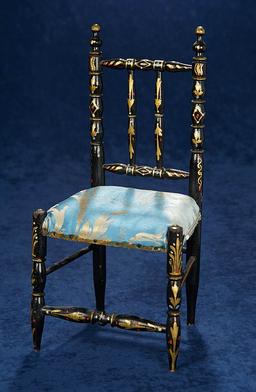 French Wooden Doll Chair with Gilt Stencils and Silk Seat 400/500