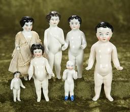 Collection, 3"-6" German miniature Frozen Charlotte dolls. $300/400
