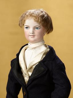 French Bisque Smiling Gentleman Poupee with Wooden Body by Prevost-Huret  7000/9500