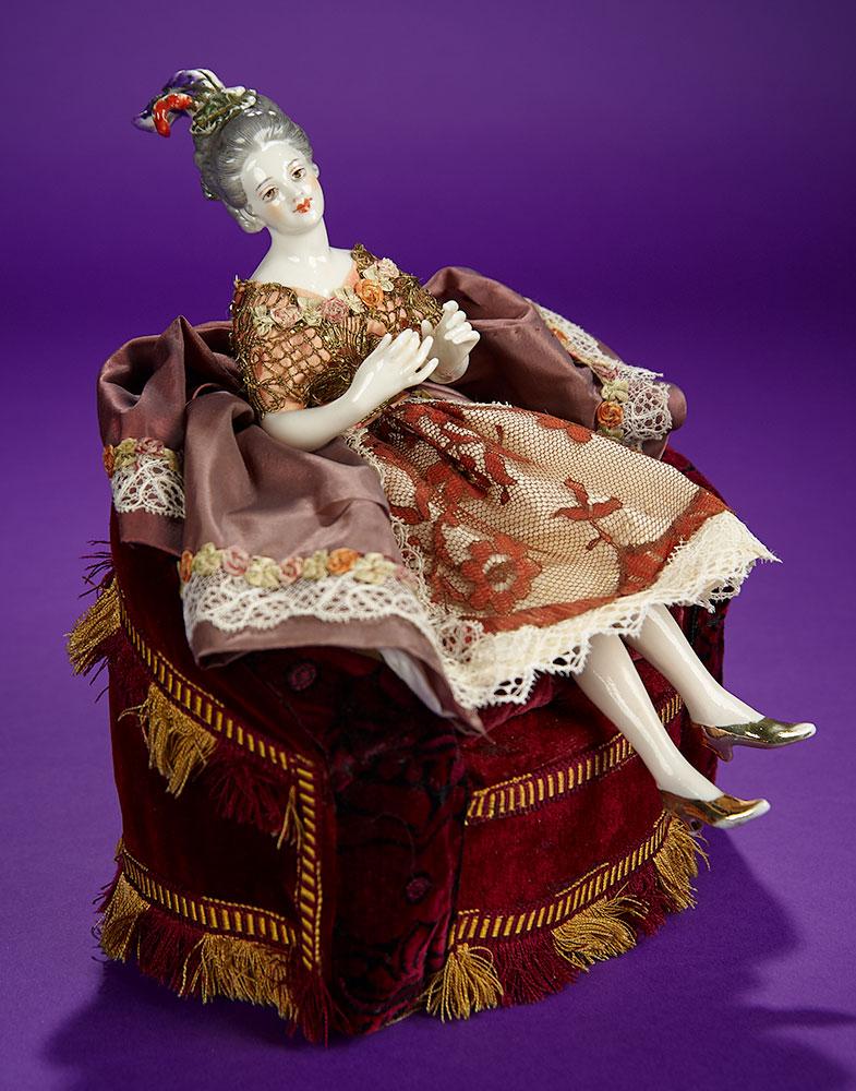 German Porcelain Half-Doll "Seated Lady in Velvet Chair" 600/900