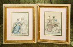 13" x 11" Pair of early French engravings of fashionable ladies. $100/200