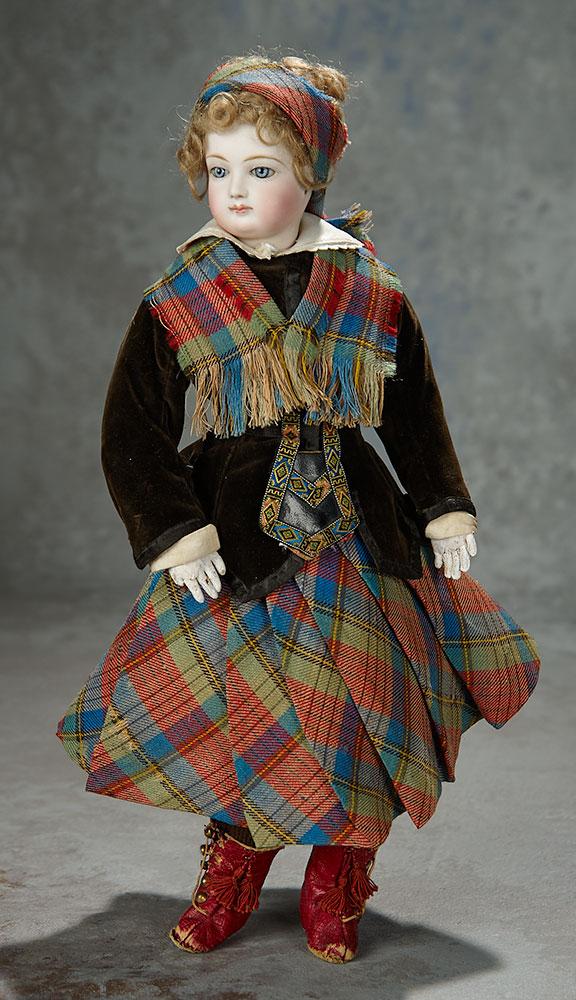 French Bisque Poupee by Jumeau in Original Scottish Costume 2500/3500