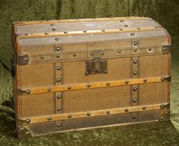 20" French wooden/canvas leather doll trunk for "Mlle Madeleine George" maker's label. $400/500