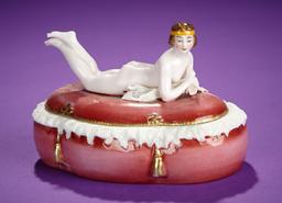 German Porcelain Lady Posed Atop a Porcelain Dresser Box 300/500