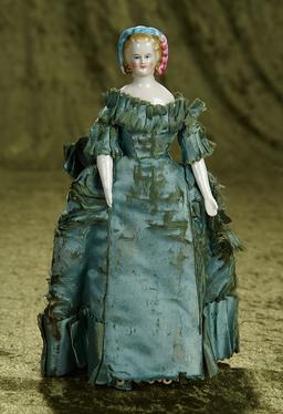 10" Rare Early German porcelain lady with sculpted feathered snood. $600/900