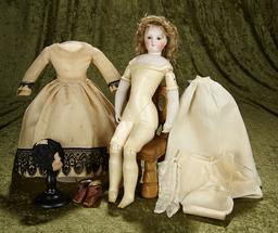 17" French Bisque Poupee, Dehors Articulation, Rare Body, Bisque Arms, Orig Costume $2400/2600
