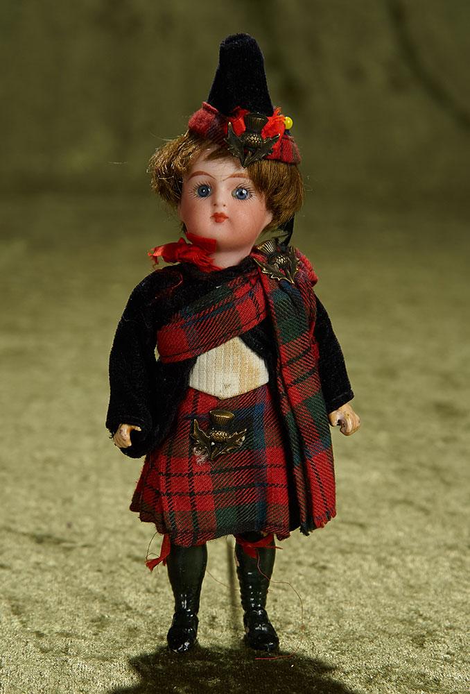 6" German bisque miniature doll by K*R in original Scottish costume. $300/500