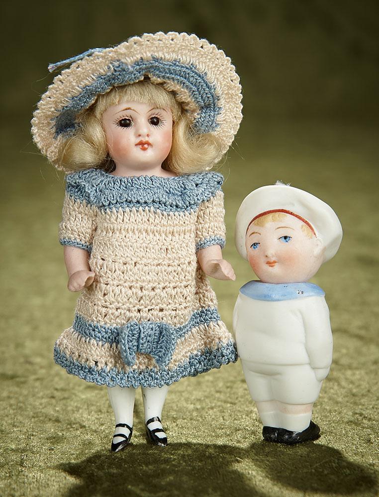 3"-4" Two German All-Bisque Miniature Dolls.$300/400
