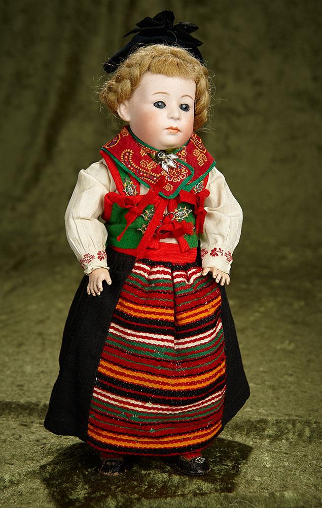13" German Bisque Pouty, 7246, by Gebruder Heubach in Folklore Costume. $1200/1500