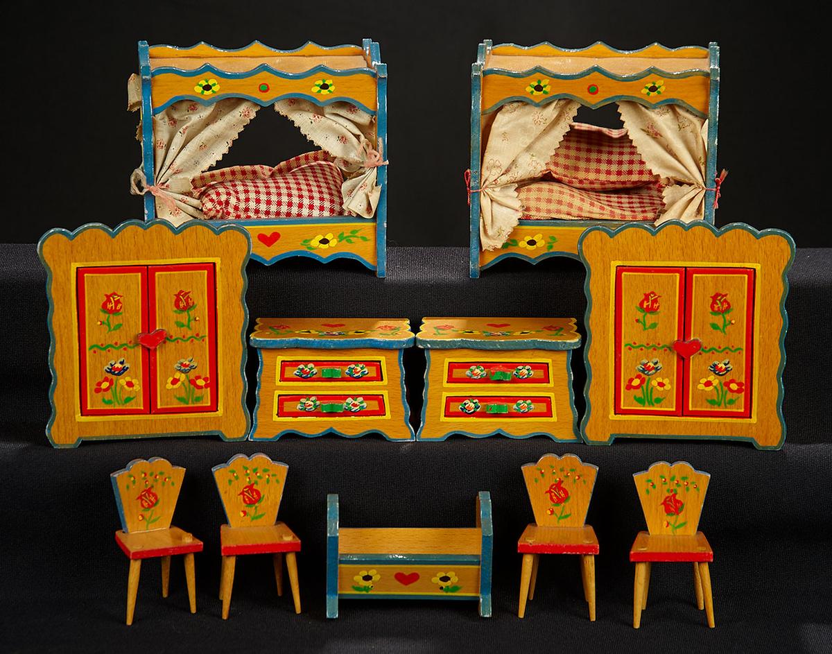 Large Collection of German Wooden Handpainted Dollhouse Furnishings 500/800