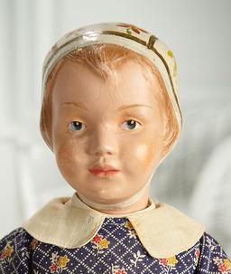 Very Rare American Wooden Schoenhut Girl, Model 106, with Carved Hair and Bonnet 1800/2500 