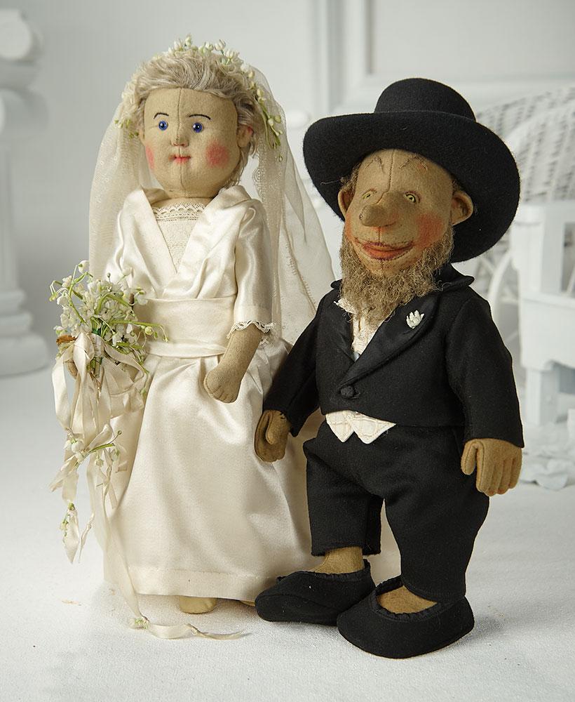 Wonderful Pair of Early German Felt Character Dolls by Steiff as Bride and Groom  4000/5500