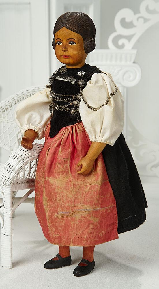 Swiss Carved Wooden Doll by Huggler in Original Costume 500/800