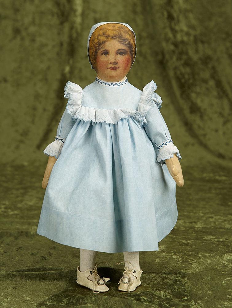 14" American cloth doll by Babyland Rag in original costume. $400/500